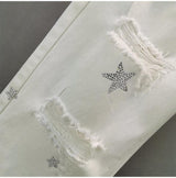 Pantalones de chimenea holgados y finos con agujeros y diseño de estrellas para hombre