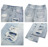 Vaqueros rectos irregulares y rotos de moda para hombre