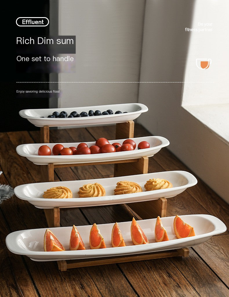 Plato de cerámica con niveles para pastel, bandeja de postre de porcelana con forma de barco, estante de bambú para sushi, vajilla de restaurante, plato de gasa, fiesta de ópera