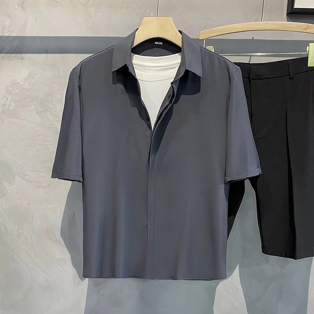 ZÉNIR: Camisa de Seda de Hielo Casual Estilo Hong Kongt