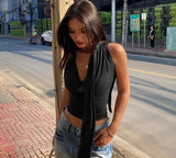 Chaleco sin mangas con cuello de cinta para mujer