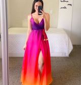 Vestido de fiesta largo con tirantes y degradado