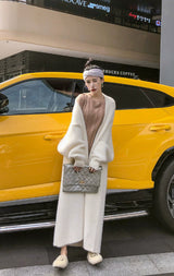 Chaqueta tipo cárdigan de punto grueso de temperamento extra largo de estilo perezoso para mujer