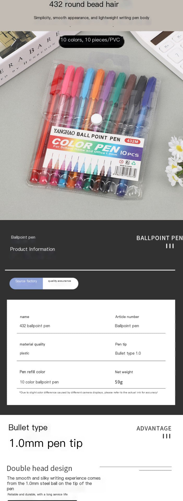 Pluma de bola transparente con tinta de colores