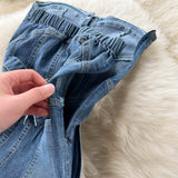 Pantalones de tubo de mezclilla de cintura alta para mujer