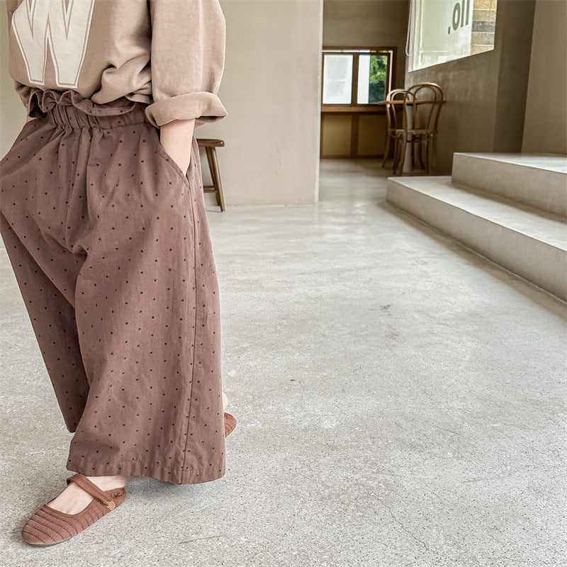 Pantalones anchos y holgados de estilo coreano con cintura elástica y lunares