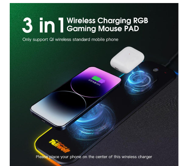 Mouse pad gamer con carga inalámbrica RGB