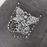 Pantalones vaqueros elásticos ajustados con bordado de motocicleta voladora para mujer