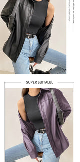 Chaqueta de piel sintética para mujer con mangas largas