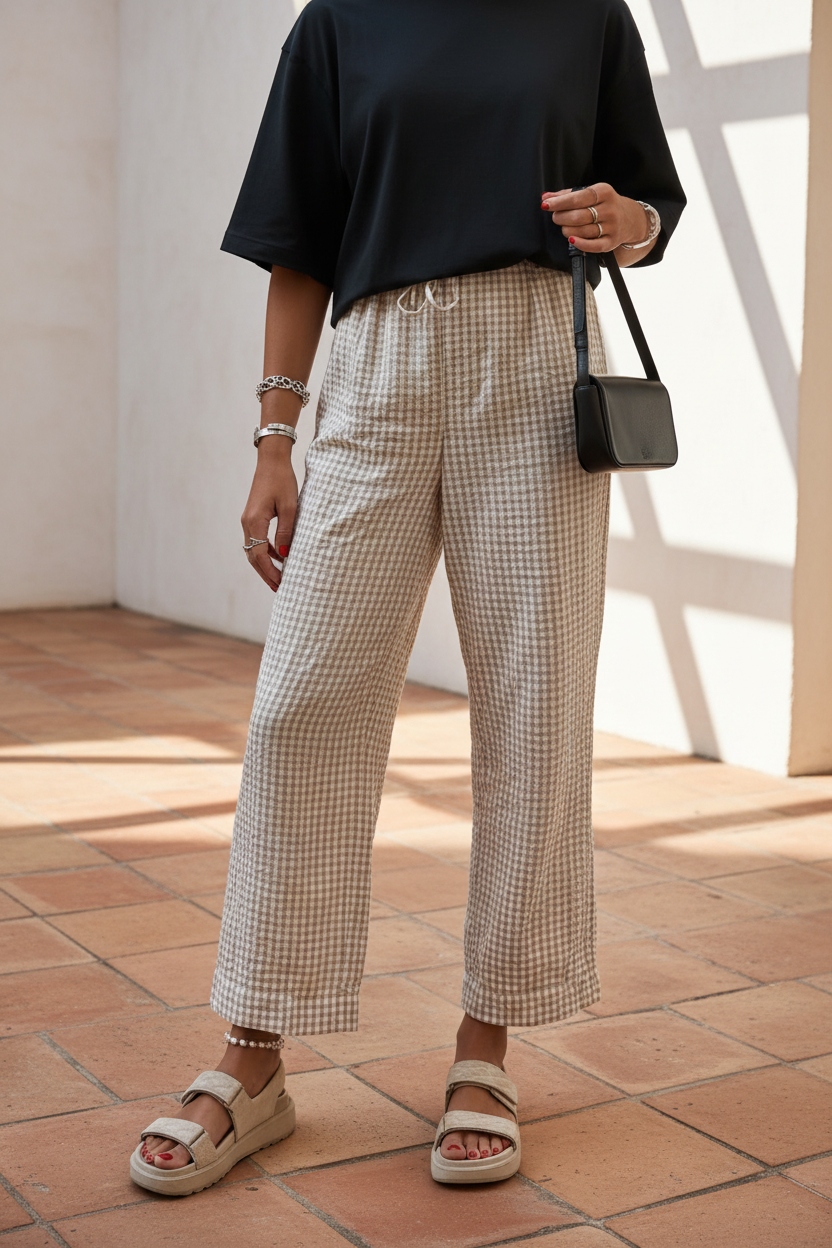 Pantalones anchos de cuadros para mujer