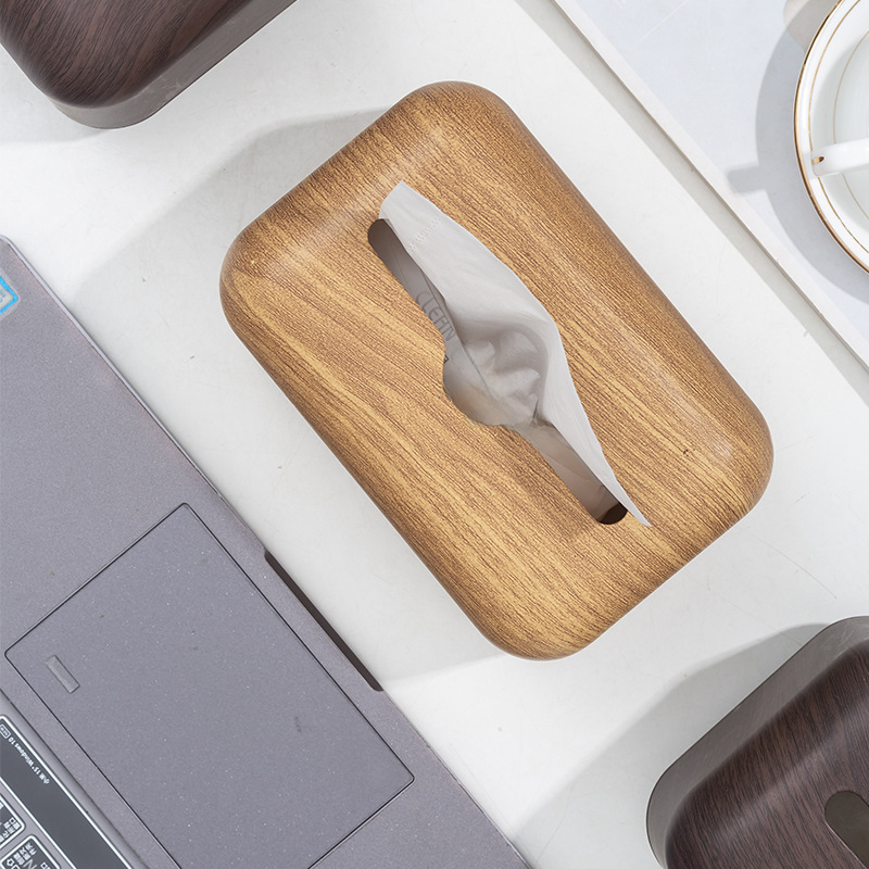 Caja para Pañuelos de Escritorio con Diseño de Grano de Madera de Nogal