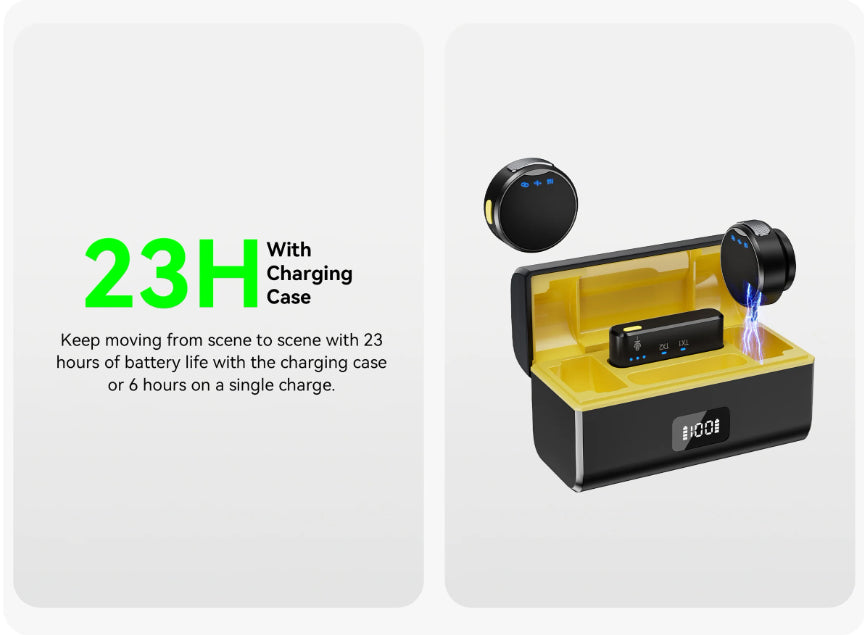 Micrófono inalámbrico clip con estuche de carga para celular