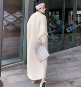 Chaqueta tipo cárdigan de punto grueso de temperamento extra largo de estilo perezoso para mujer