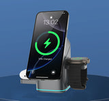 Cargador inalámbrico magnético 3 en 1 con base giratoria y carga rápida