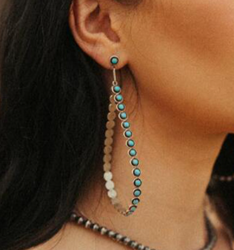 Aretes Gota de Agua Grandes y Huecos con Turquesa (Estilo Exagerado / Tendencia)