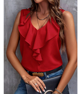 AMIRE: Blusa Sin Mangas Escote V Volantes
