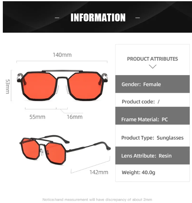 Lentes unisex para sol con doble puente