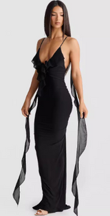 Vestido elegante con cuello V y adornos