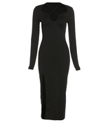 Dara: Vestido de moda para mujer, de manga larga, sexy, con escote bajo y abertura entallada.