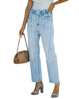 Pantalones vaqueros de cintura alta de color azul claro para viajeros con temperamento