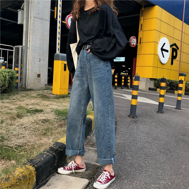 Pantalones de pierna ancha y cintura alta, estilo retro pequeño para mujer