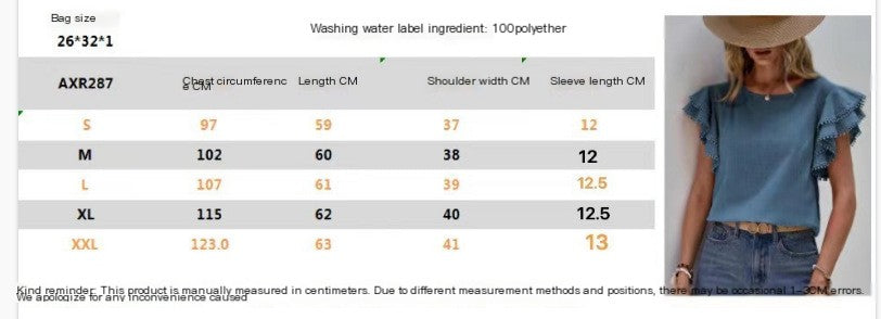 Blusa lisa con mangas de mariposa