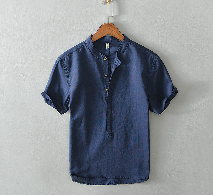 SEOUL: Pulóver de Lino y Algodón Slim Fit con Cuello Mao