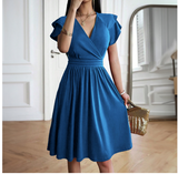 Vestido midi elegante con escote en V y temperamento moderno para mujer