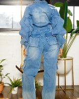 Traje de mujer, pantalones rectos drapeados, mono con diseño