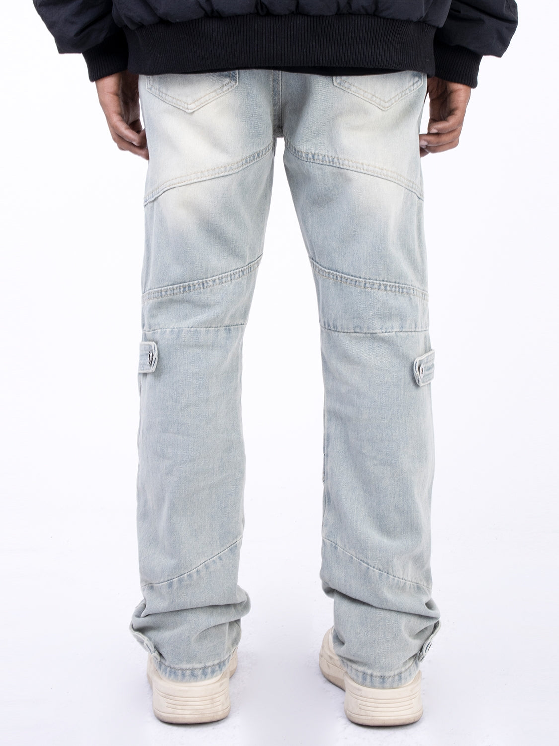 Pantalones rectos con diseño de segmentación de líneas retro