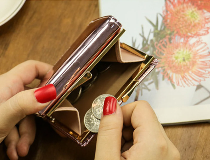 Cartera plegable para mujer estilo retro con efecto láser de varios colores