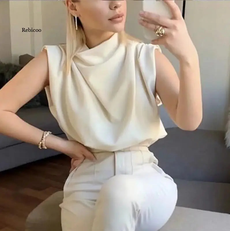 https://ae01.alicdn.com/kf/H6b5cce10e5f348d1be9167b7d37b3fbdX/Draped-Collar-Womens-Tops-and-Blouses-Elegant-Sleeveless-Solid-Office-Blouse-Ladies-Shirt-Casual-Top-Female.jpg