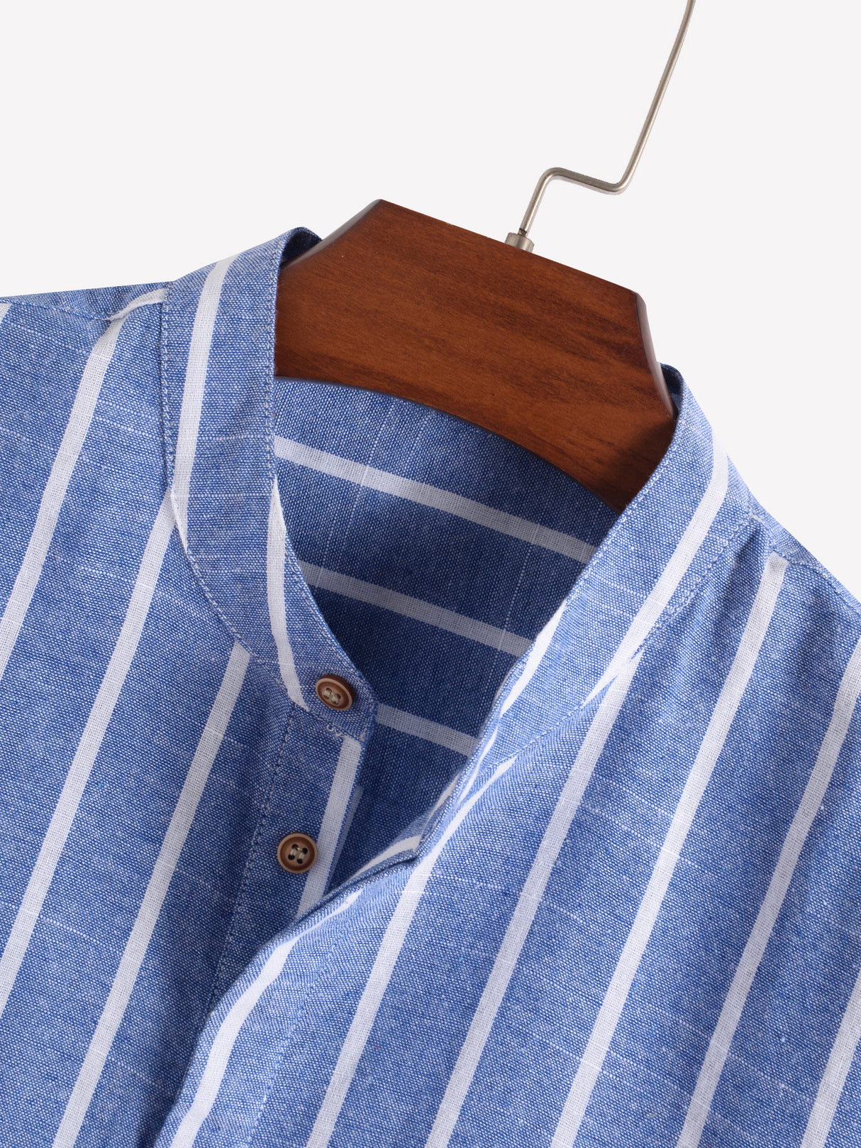 Viento: Camisa de Rayas Manga Corta & Cuello Mao
