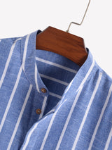 Viento: Camisa de Rayas Manga Corta & Cuello Mao