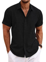OLIVER: Camisa de Manga Corta de Lino y Algodón con Cuello Mao