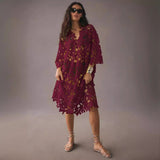 Vestido informal holgado de encaje para vacaciones en la playa