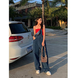 Pantalones anchos de pierna alta, holgados, estilo retro, de color azul fino