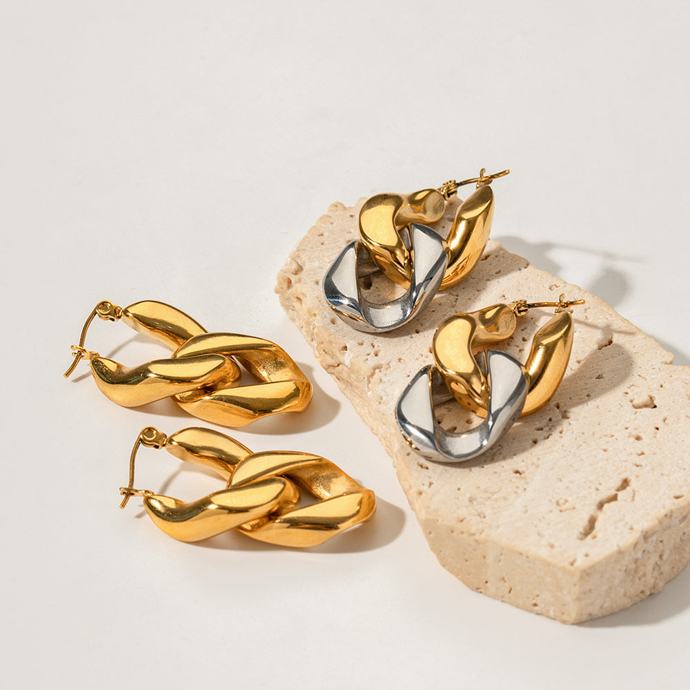 Aretes de Cadena Gourmet (Eslabones) de Acero Inoxidable Galvanizado (Estilo Geométrico)