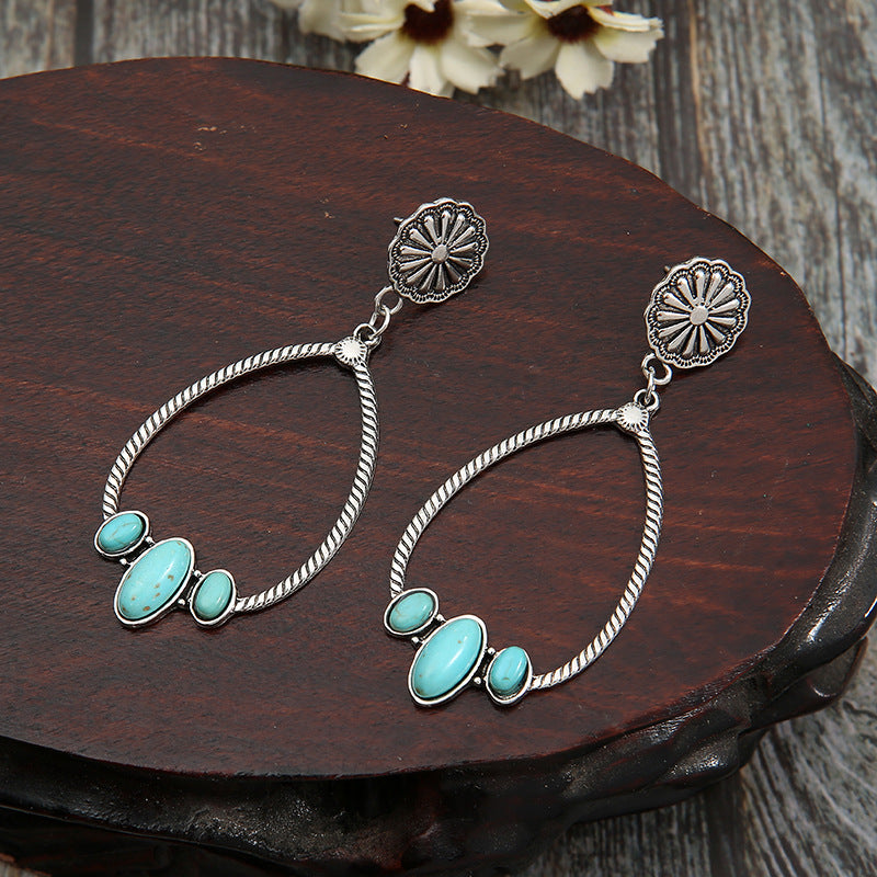 Aretes Colgantes de Lágrima con Turquesa Artificial (Aleación Color Plata)