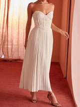 Vestido largo plisado color marfil