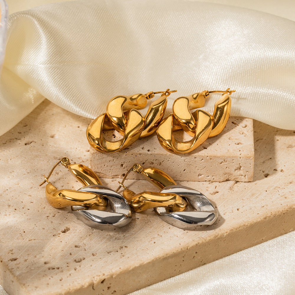 Aretes de Cadena Gourmet (Eslabones) de Acero Inoxidable Galvanizado (Estilo Geométrico)