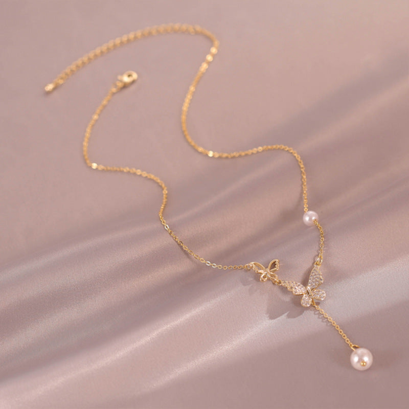 Collar de Mariposa con Perla (Cobre Galvanizado) Estilo Elegante
