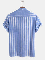 Viento: Camisa de Rayas Manga Corta & Cuello Mao