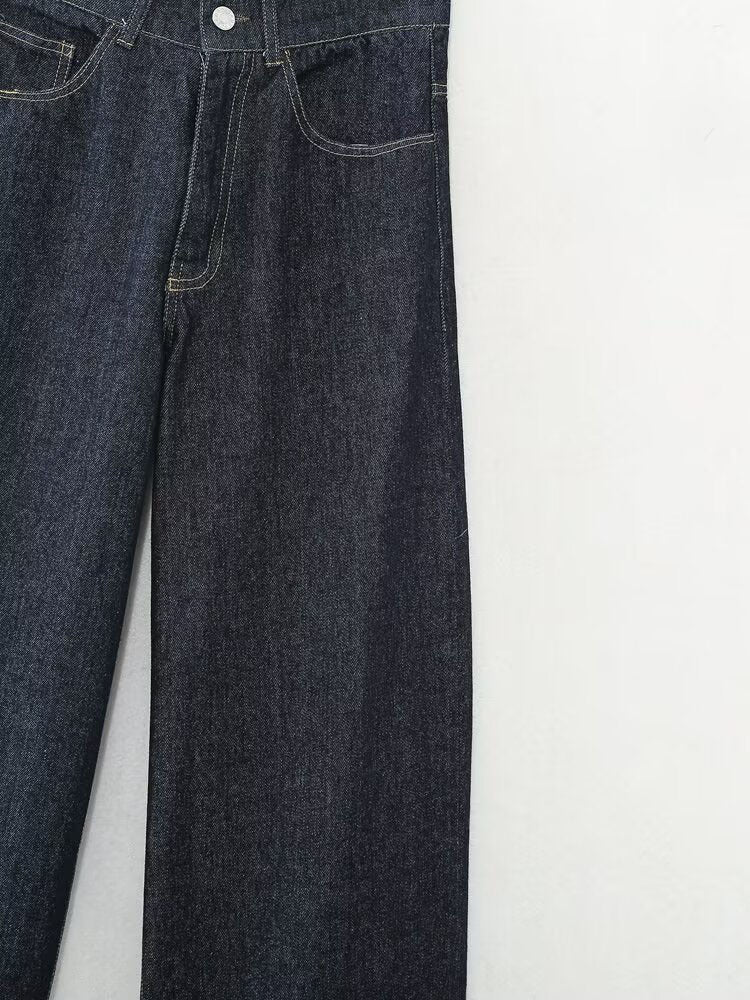 Vaqueros rectos de pierna ancha, rotos y con flecos