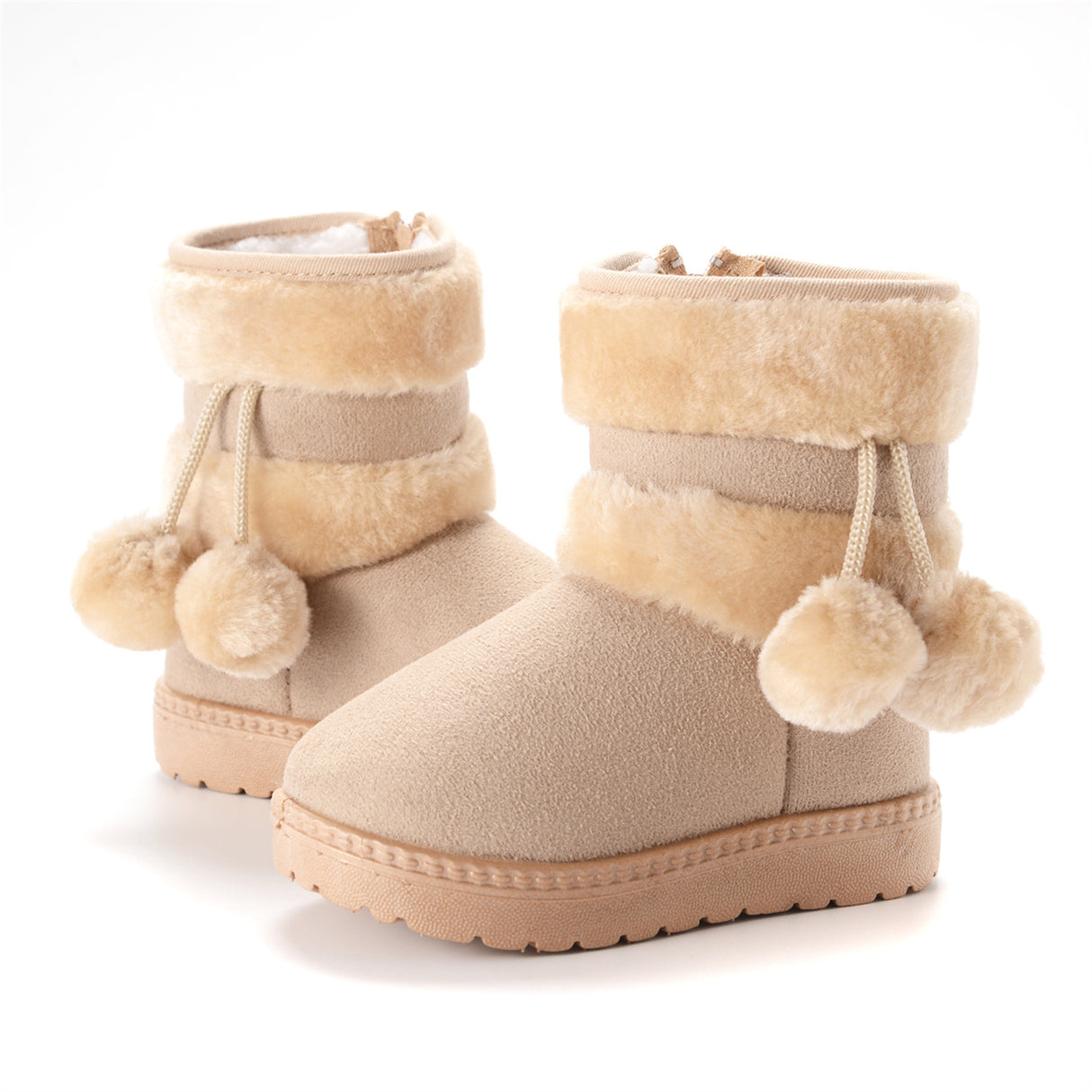 Bota de pompón de invierno para niños - Pantuflas forradas de lana
