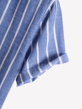 Viento: Camisa de Rayas Manga Corta & Cuello Mao