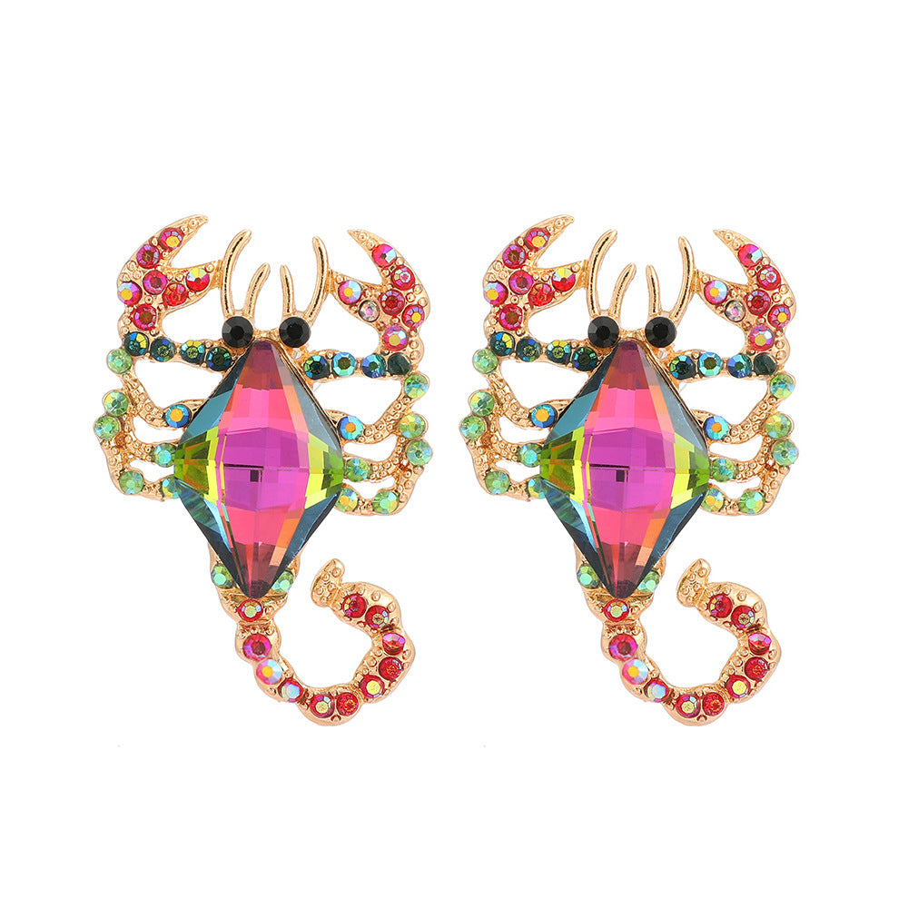 Aretes Escorpión de Cristal de Color (Diseño Alta Gama) con Piedras Semipreciosas