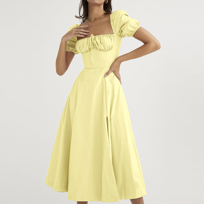 Vestido midi moldeador con bustier y mangas