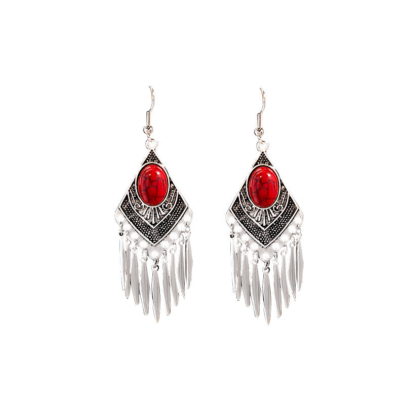 Aretes Colgantes con Dije de Pavo Real (Diseño Geométrico) de Aleación Galvanizada