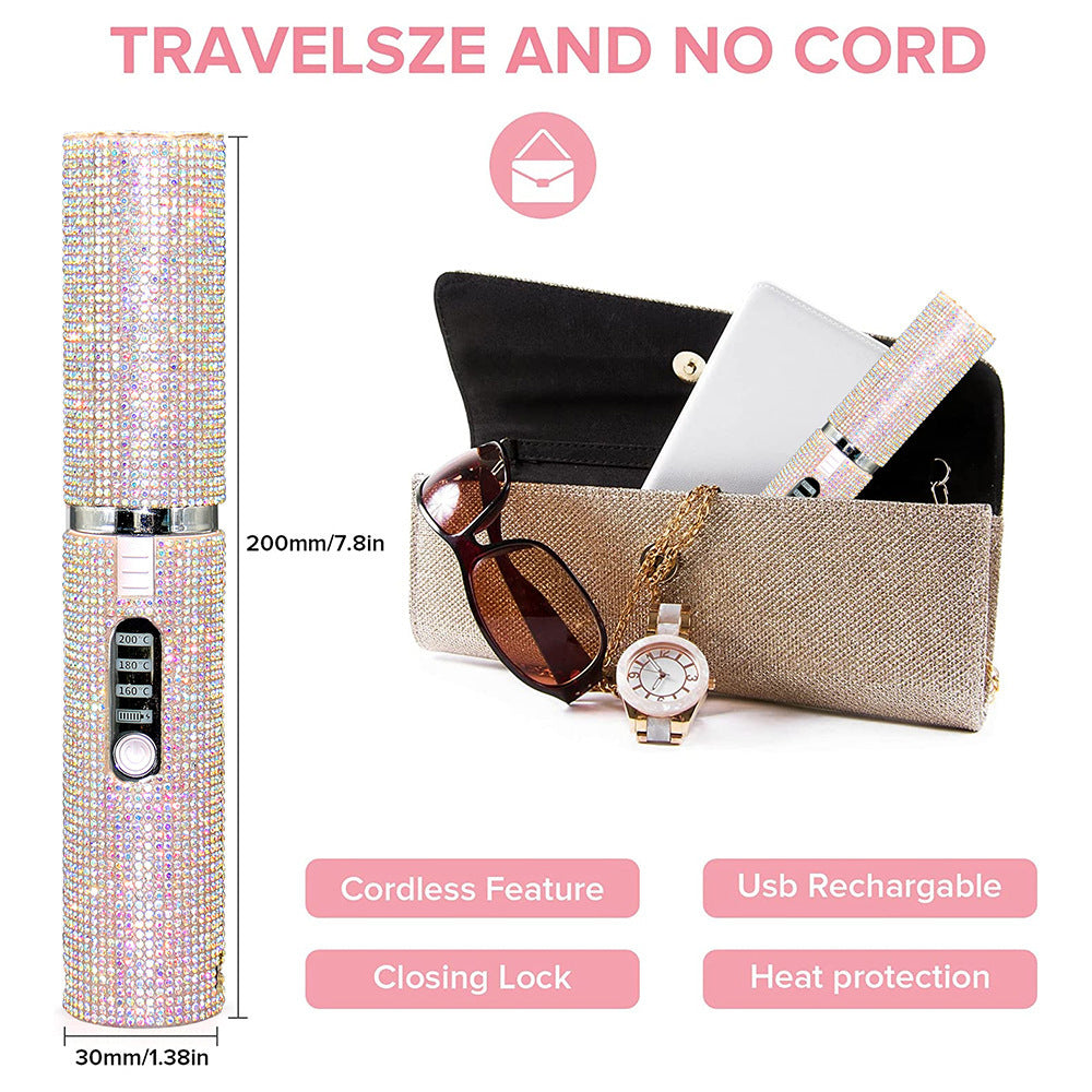 Plancha y rizador eléctrico 2 en 1 inalámbrico USB con diseño diamante